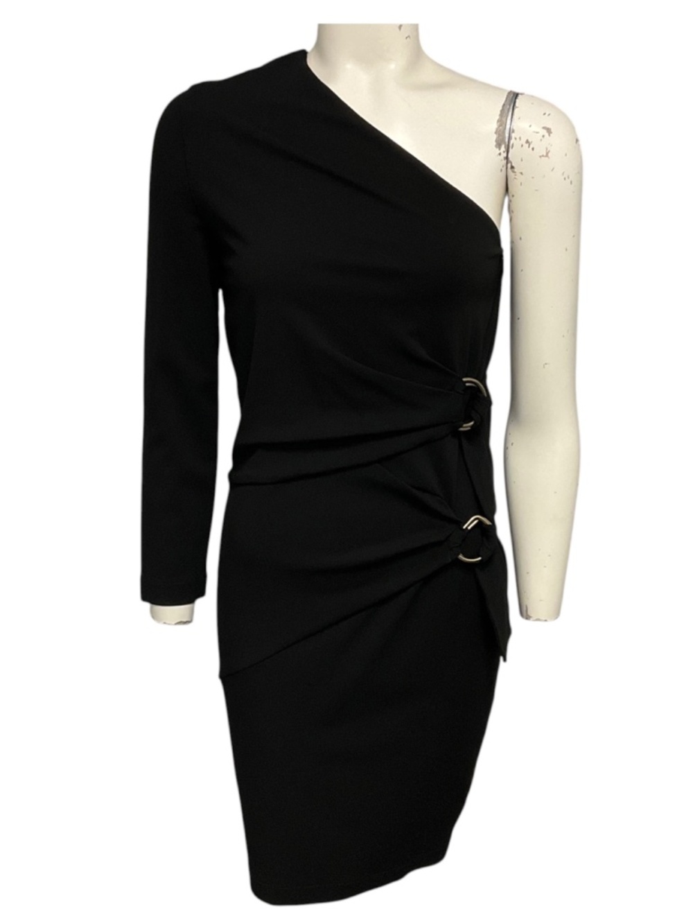 ROBERTO CAVALLI BLACK ONE SHOULDER STRETCH JERSEY COCKTAIL DRESS